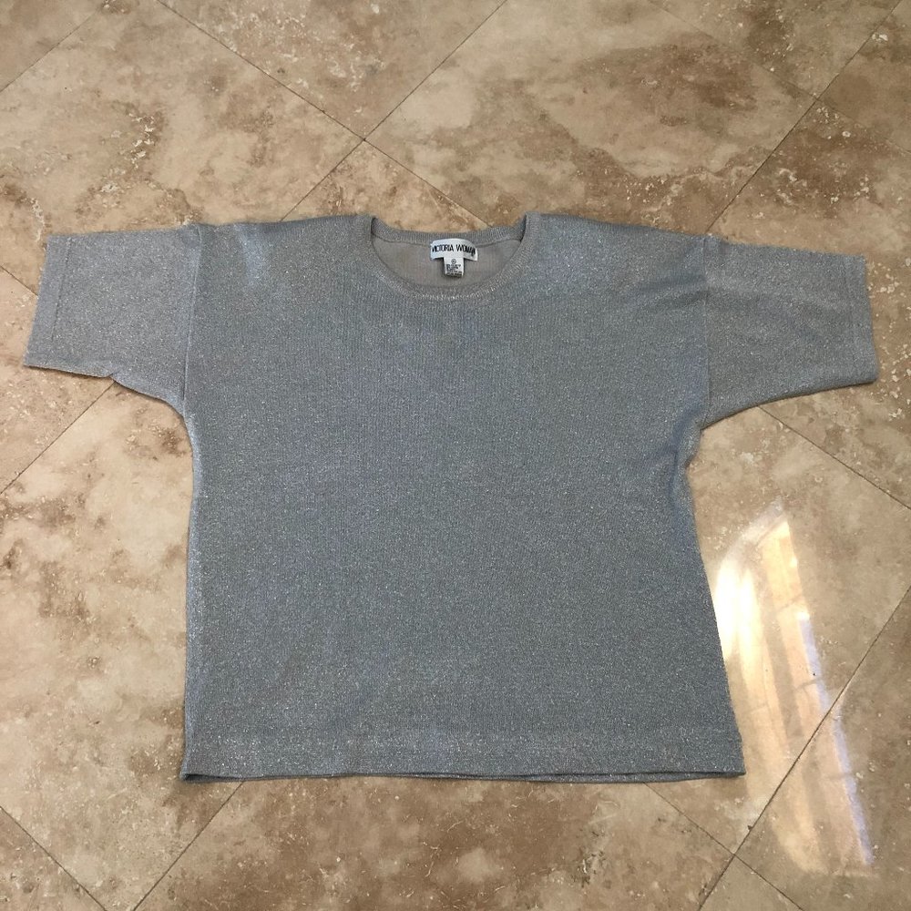 Sparkly Silver Short Sleeve Top by Victoria Woman PRICED TO SELL